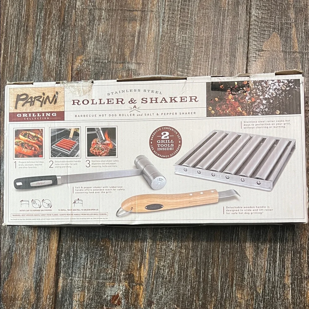 Stainless Steel BBQ Roller & Shaker Set - Silver